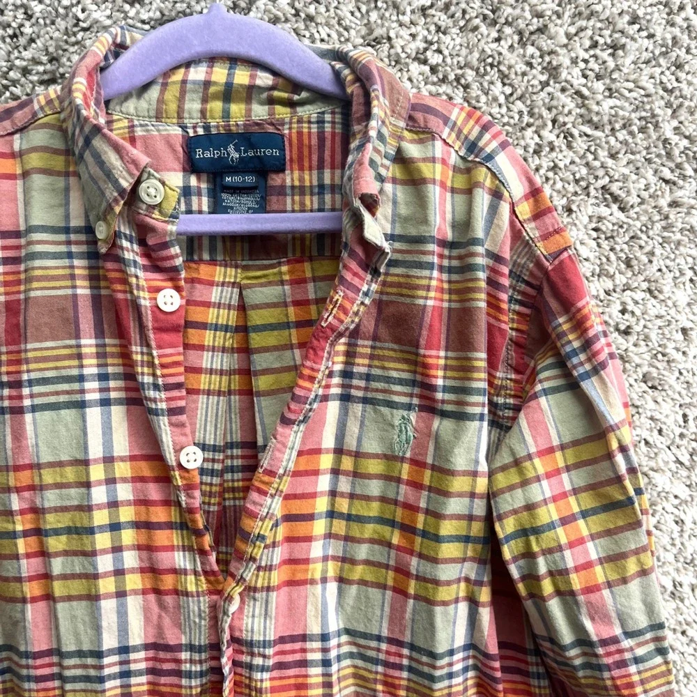 Ralph‎ Lauren Shirt Boys M 10-12 Multicolor Plaid Long Sleeve Button Down